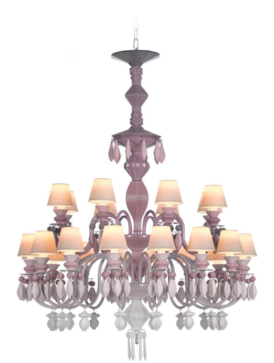 Lladró Belle De Nuit 24-Light Pink Crystal Chandelier | Elegant Ceiling Lighting Fixture