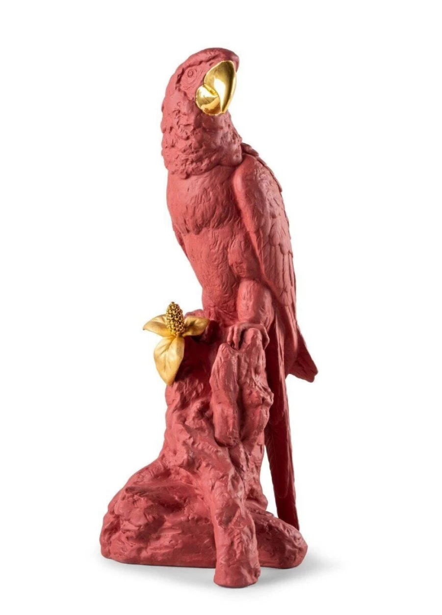 Lladró Limited Edition Red-Gold Macaw Bird Sculpture – Handcrafted Porcelain Collectible