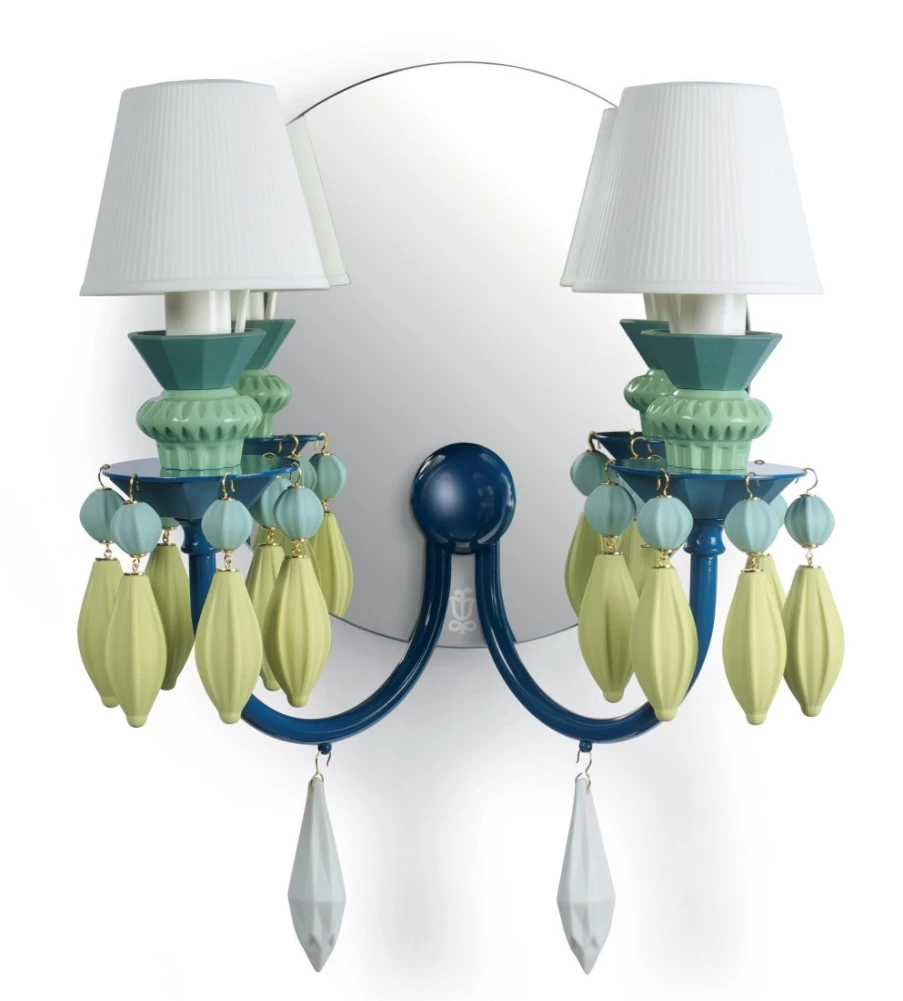 Lladró Belle De Nuit Green Porcelain 2-Light Wall Sconce