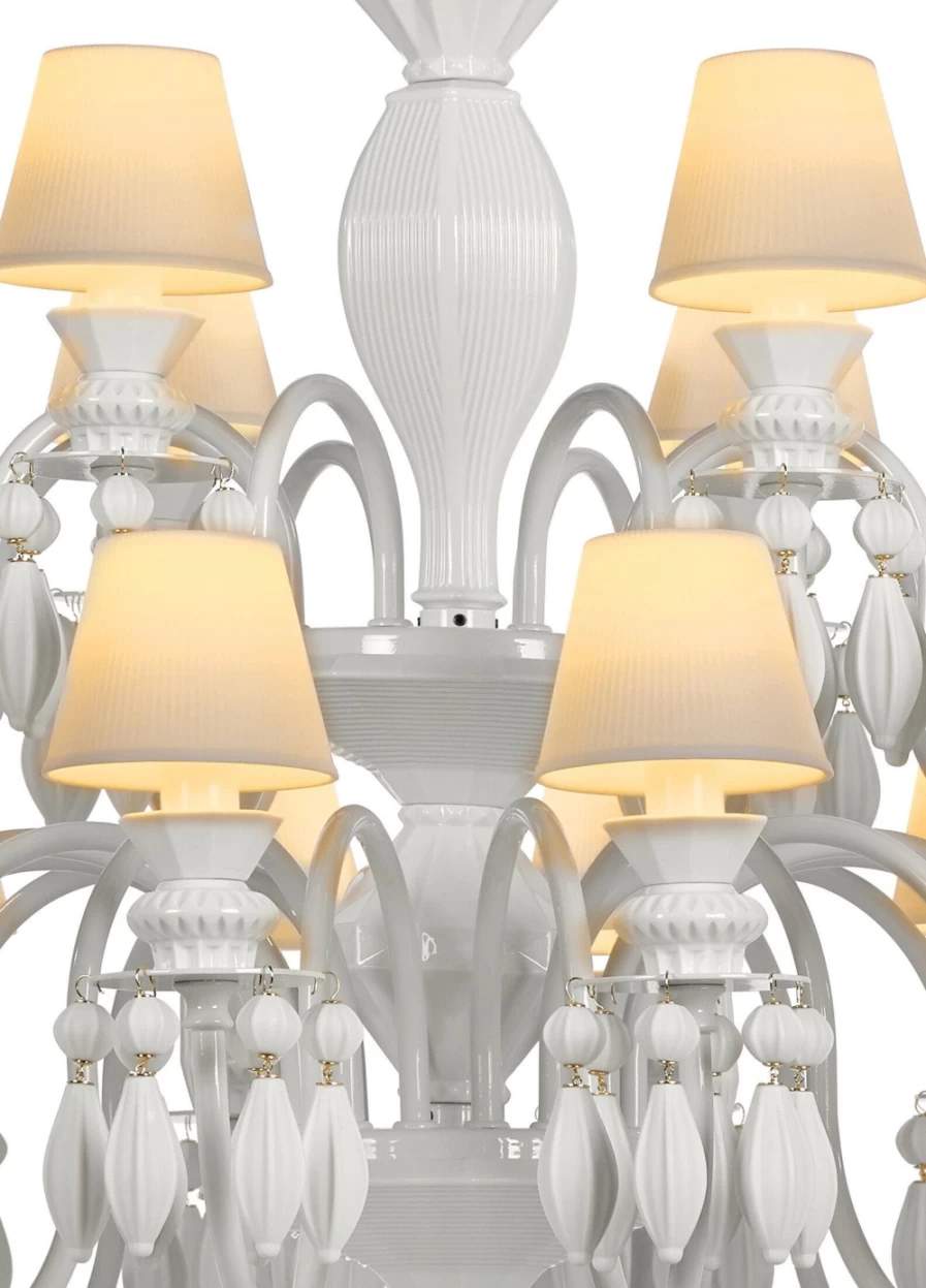 Lladró Belle De Nuit 24-Light White Chandelier – Elegant Crystal Ceiling Light Fixture for Dining Room & Living Room