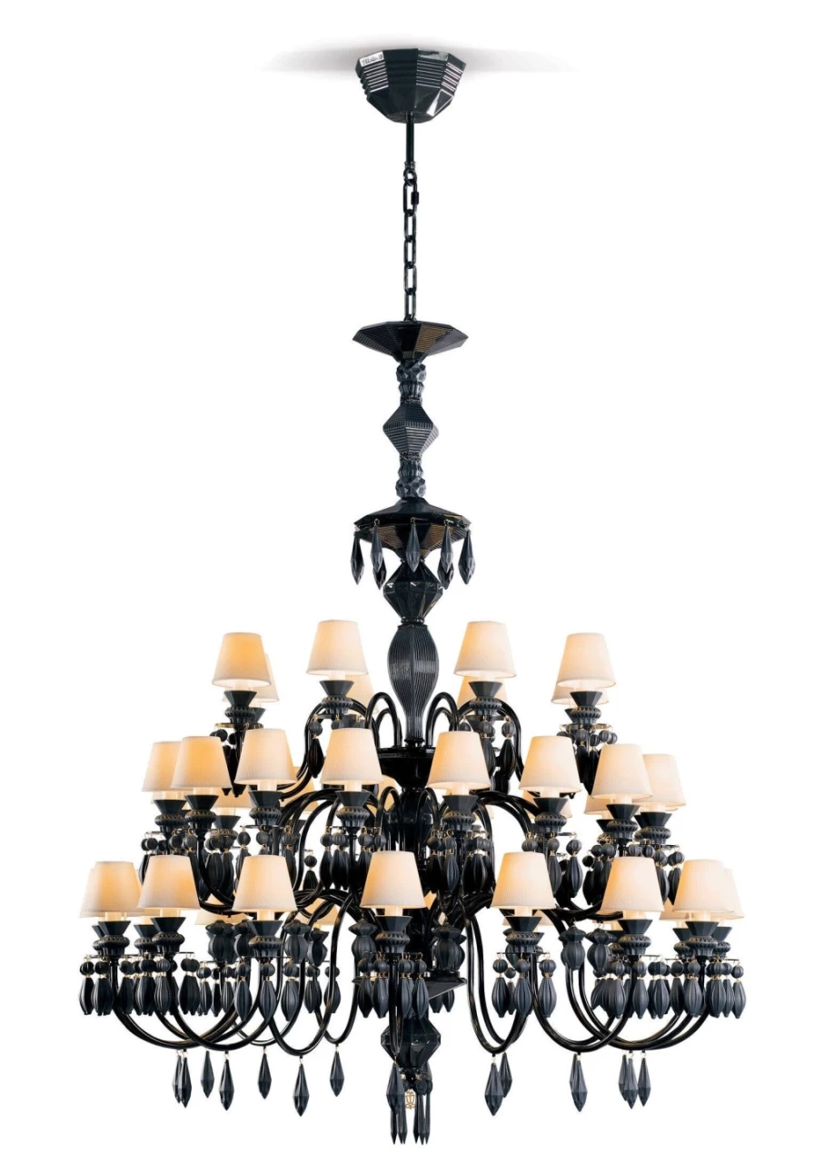 Lladró Belle De Nuit 40-Light Black Crystal Chandelier for Elegant Home Lighting