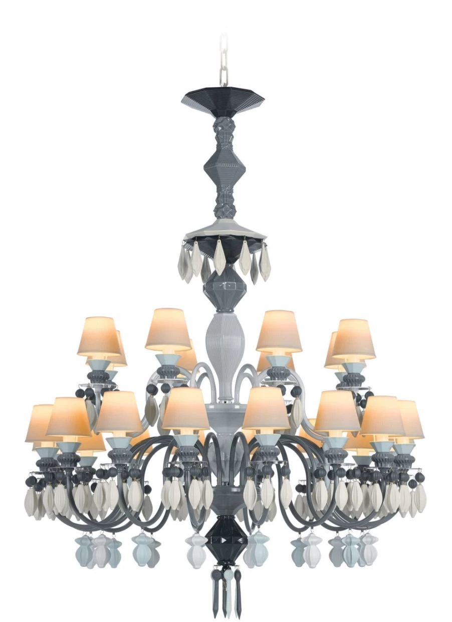 Lladró Belle De Nuit 24-Light Black Chandelier – Elegant Crystal Ceiling Light Fixture for Dining Room & Living Room