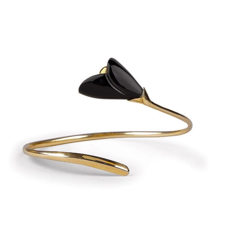 Lladró Black Heliconia Cuff Bracelet - Elegant Floral Design Jewelry