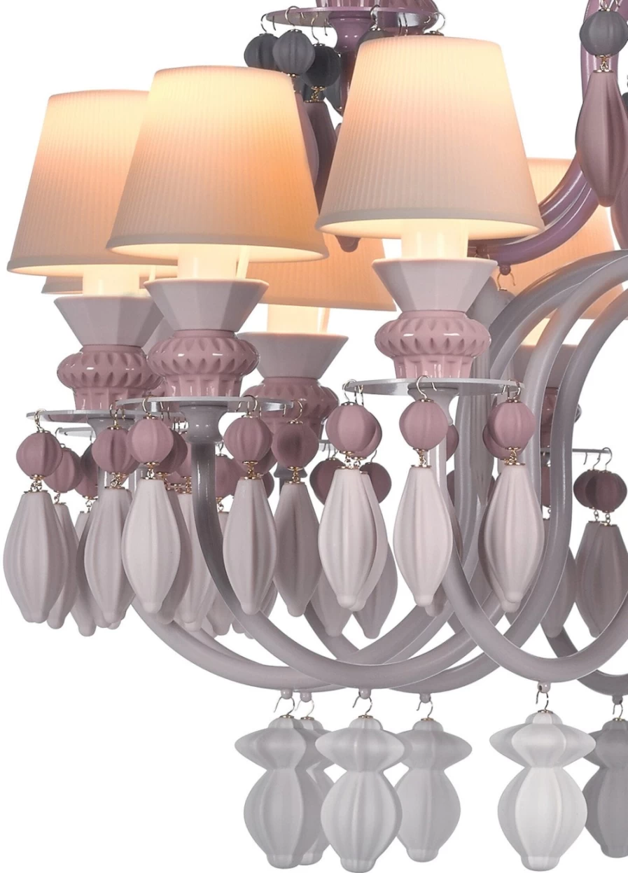 Lladró Belle De Nuit 24-Light Pink Crystal Chandelier | Elegant Ceiling Lighting Fixture