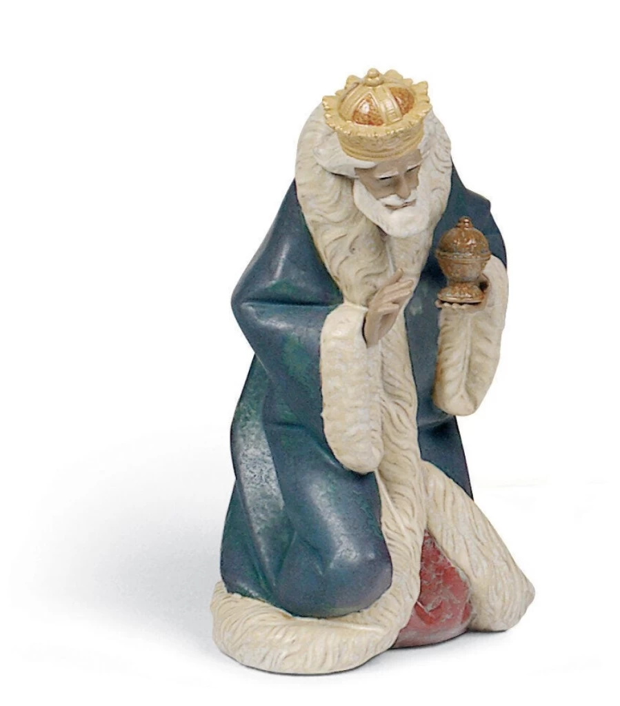 Lladró Melchior Nativity Figurine - Handcrafted Gres Porcelain Christmas Decoration