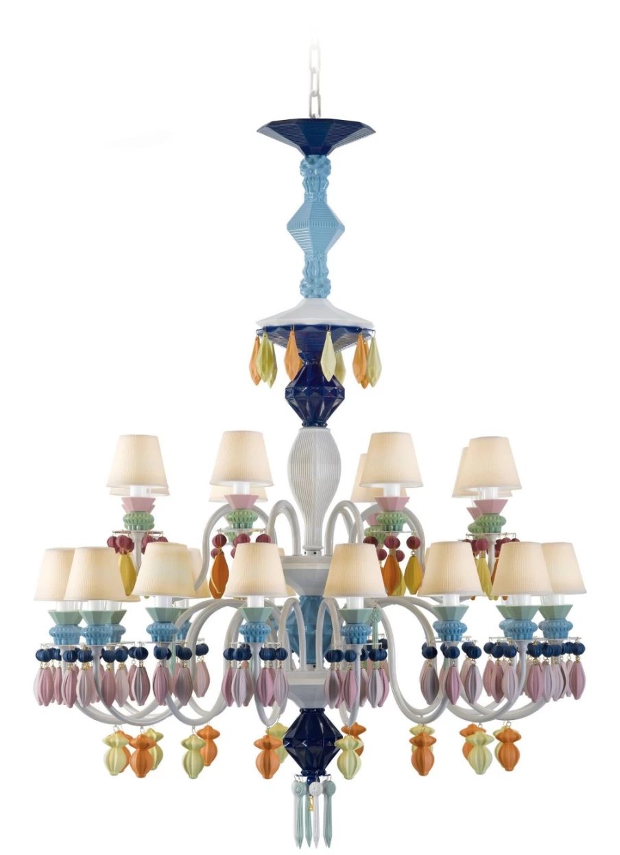 Lladró Belle De Nuit 24-Light Multicolor Chandelier – Elegant Crystal Ceiling Light for Dining Room & Living Room