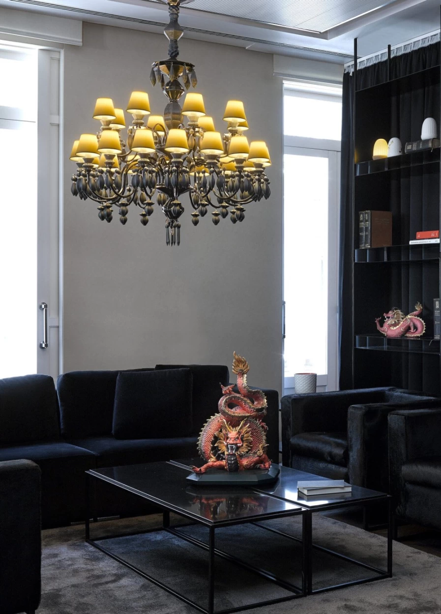 Lladró Belle De Nuit 24-Light Crystal Chandelier in Absolute Black | Modern Luxury Ceiling Lighting