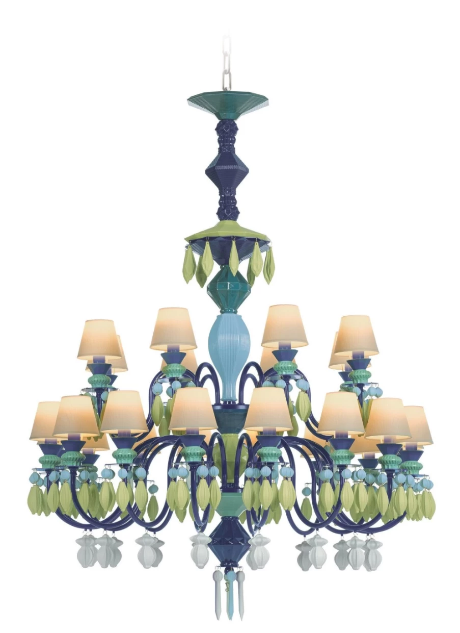 Lladró Belle De Nuit 24-Light Chandelier in Green | Elegant Crystal Ceiling Light Fixture