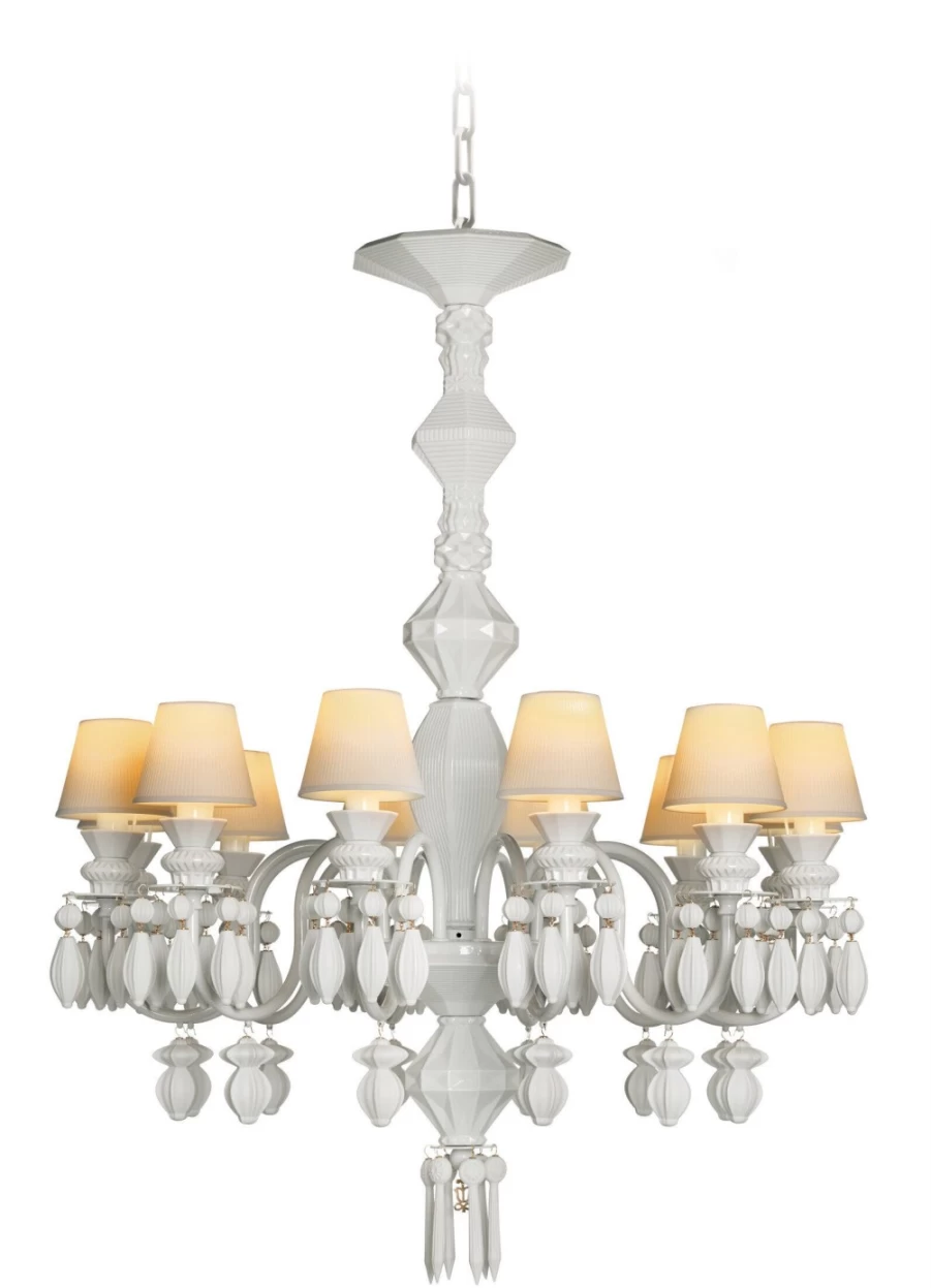 Lladró Belle De Nuit 12-Light White Chandelier – Elegant Crystal Ceiling Light for Dining Room