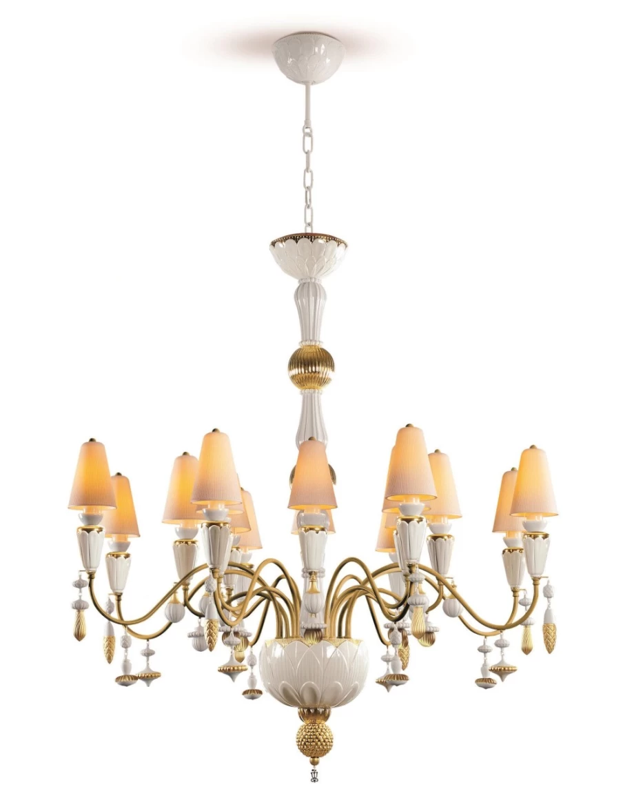 Lladró Golden 16-Light Chandelier - Medium Flat Ivy And Seed Design for Elegant Lighting