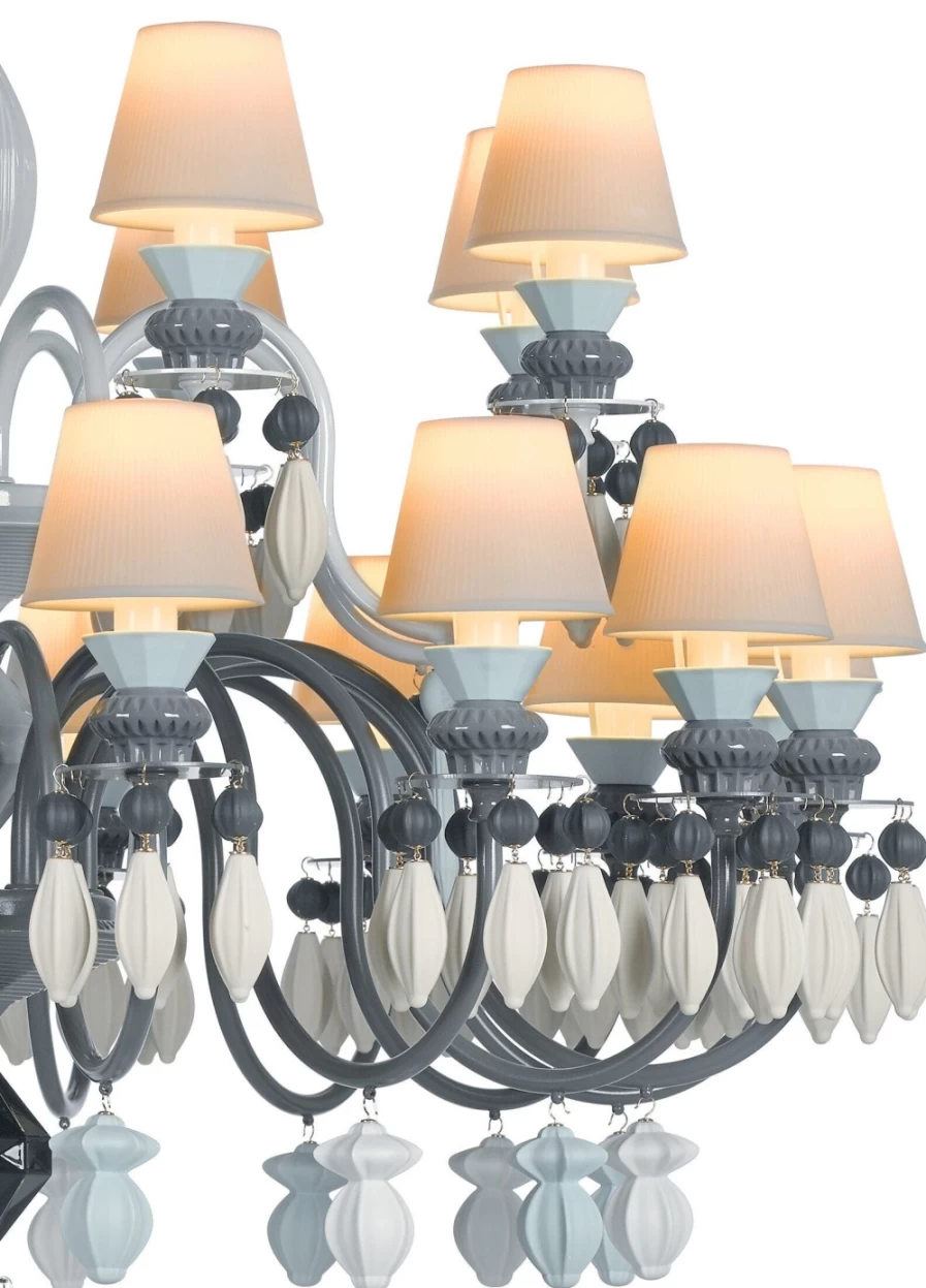 Lladró Belle De Nuit 24-Light Black Chandelier – Elegant Crystal Ceiling Light Fixture for Dining Room & Living Room