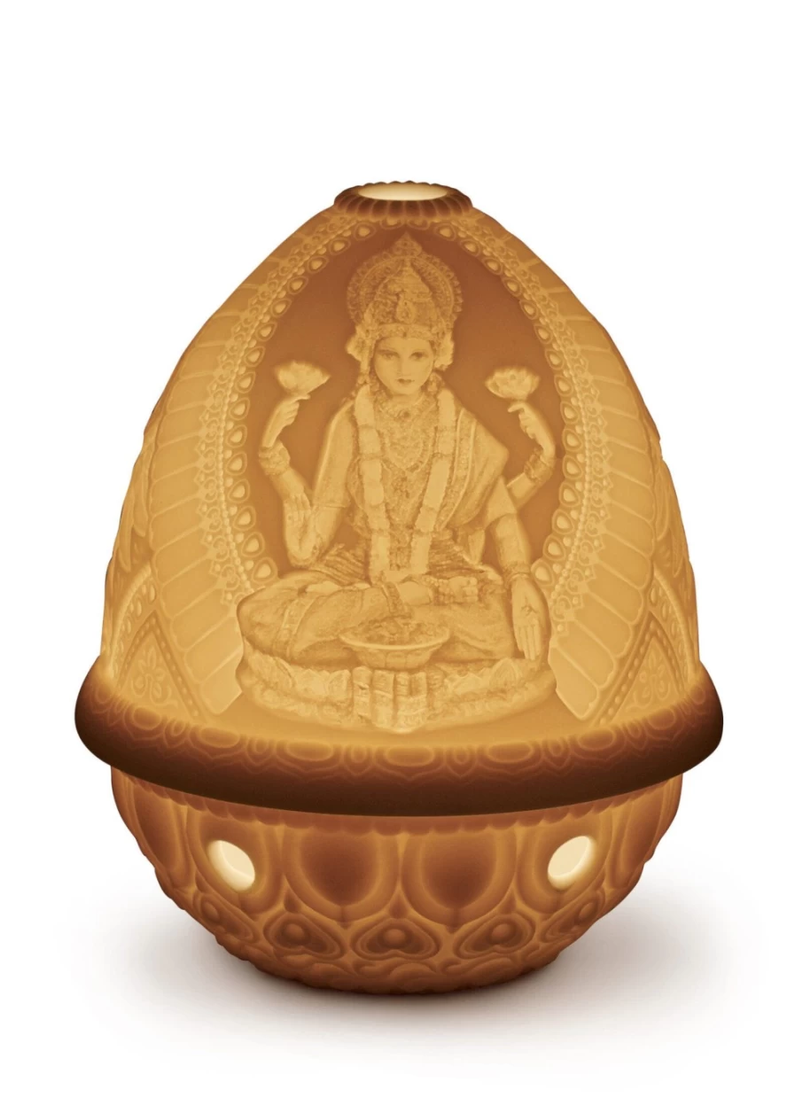 "Lladró Goddess Lakshmi Lithophane Night Light - Handcrafted Porcelain Art"